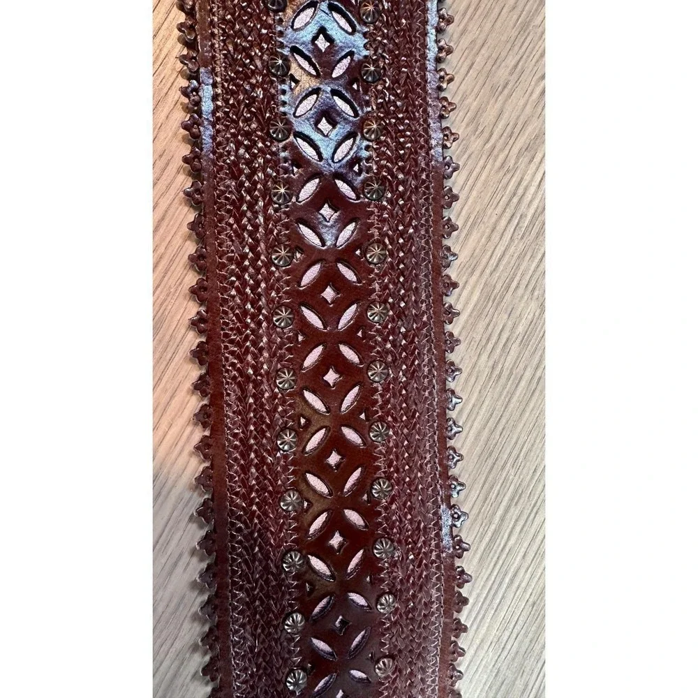 Vintage Streets Ahead Leather Belt Wide Cutout Studded USA Boho M